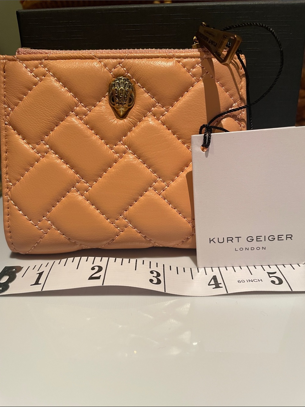 Kurt Geiger Quilted Peach Leather  wallet with Gold Tone Emblem